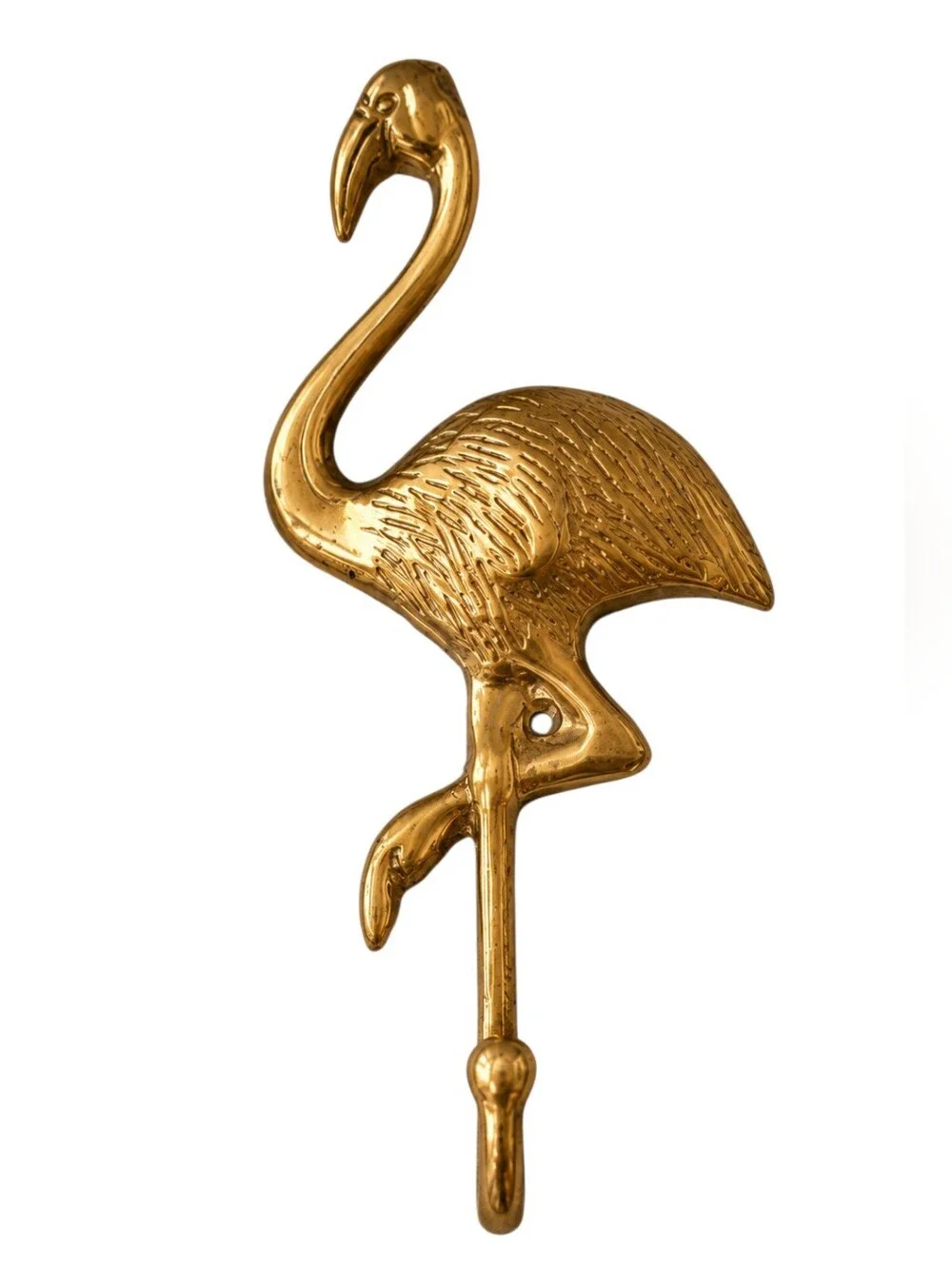 Vintage Style Brass Tone Flamingo Wall Hook Palm Beach Coastal Entryway Bath